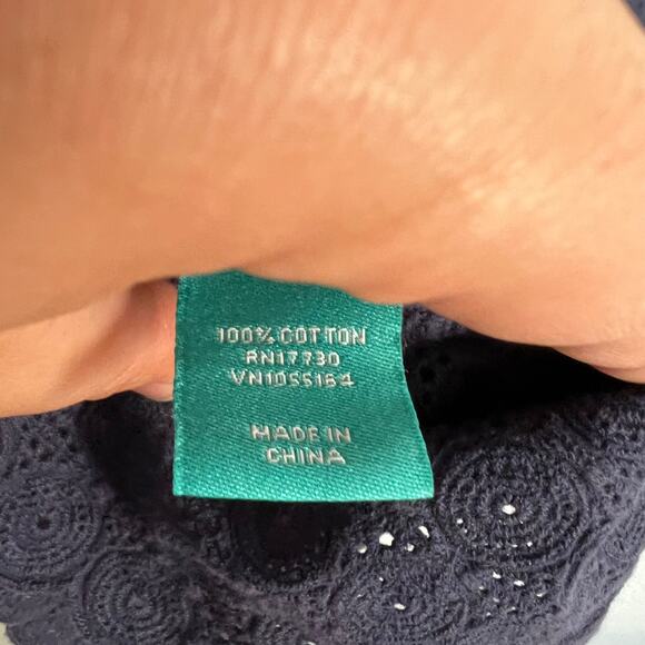 Calypso St. Barth For Target Blouse Navy Blue Button Up Roll Tab Sleeves Sz M - Picture 6 of 7